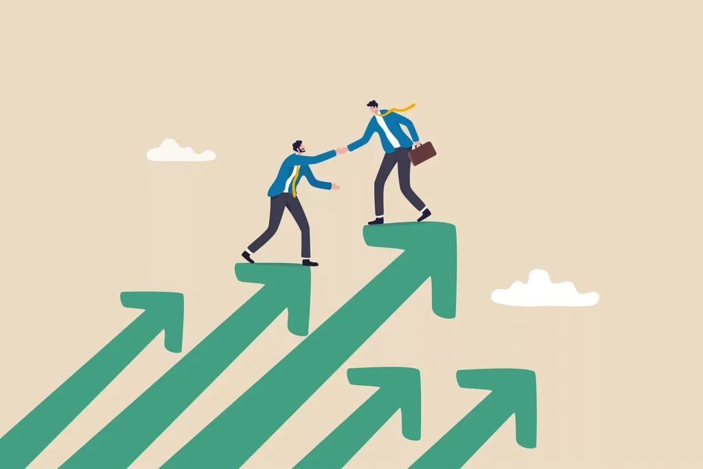 Leader helping his teammate