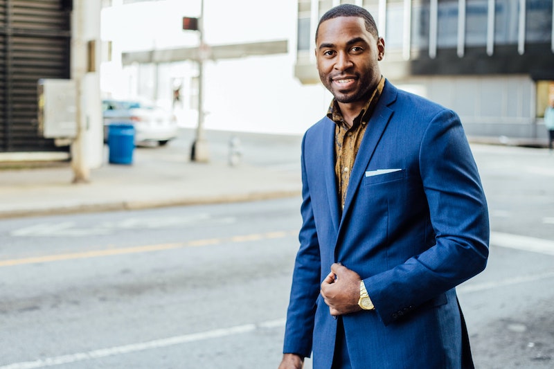 An executive in a blue suit